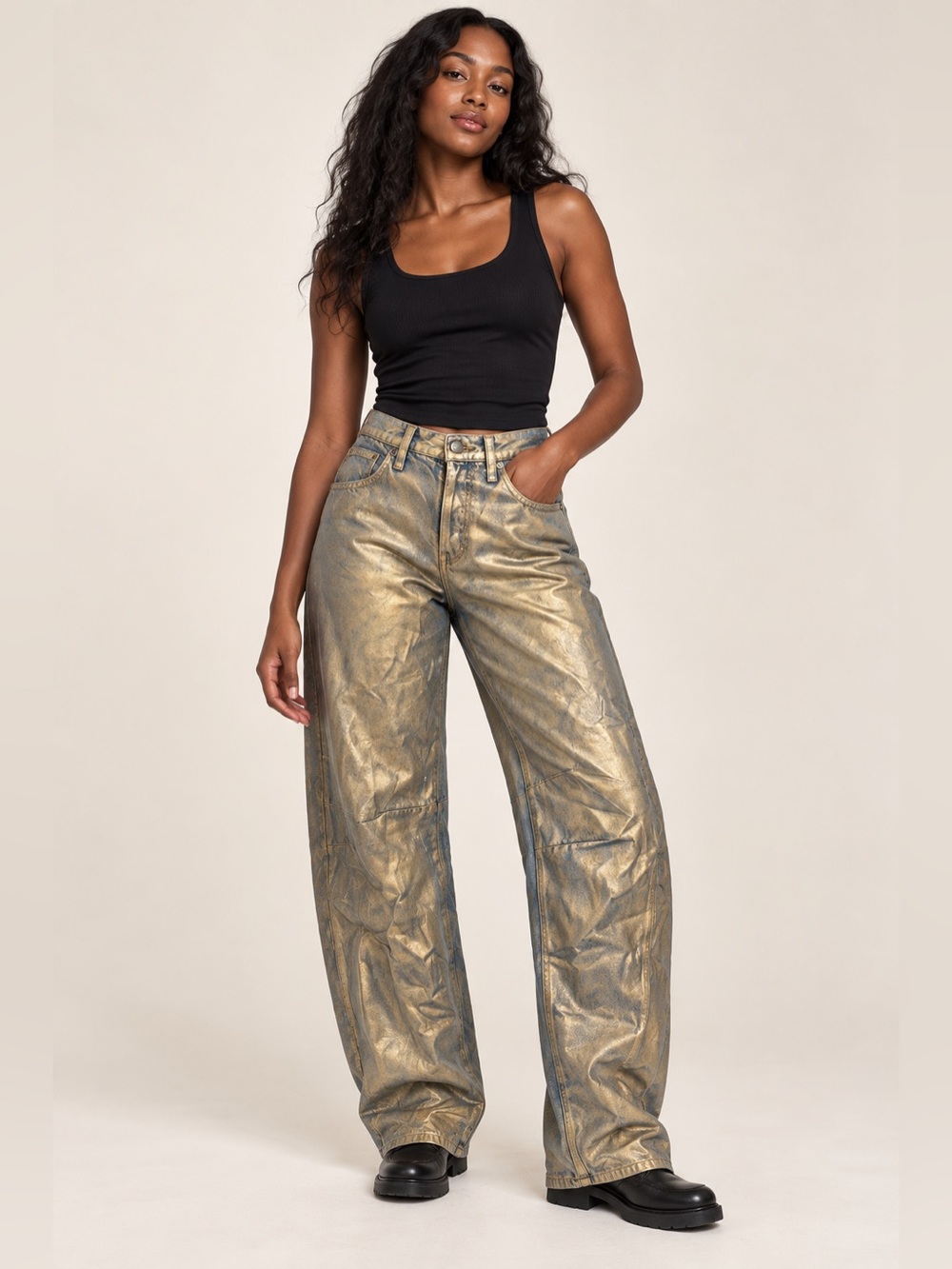Universal Thread Metallic Gold Wide-Leg Jeans